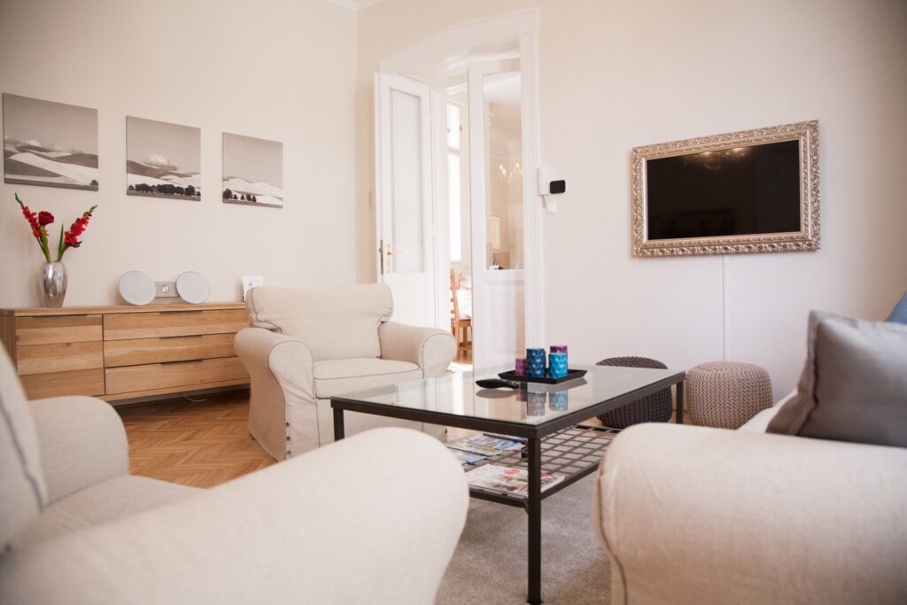 Budapest City Apartment woonkamer, Vakantiewoning Boedapest